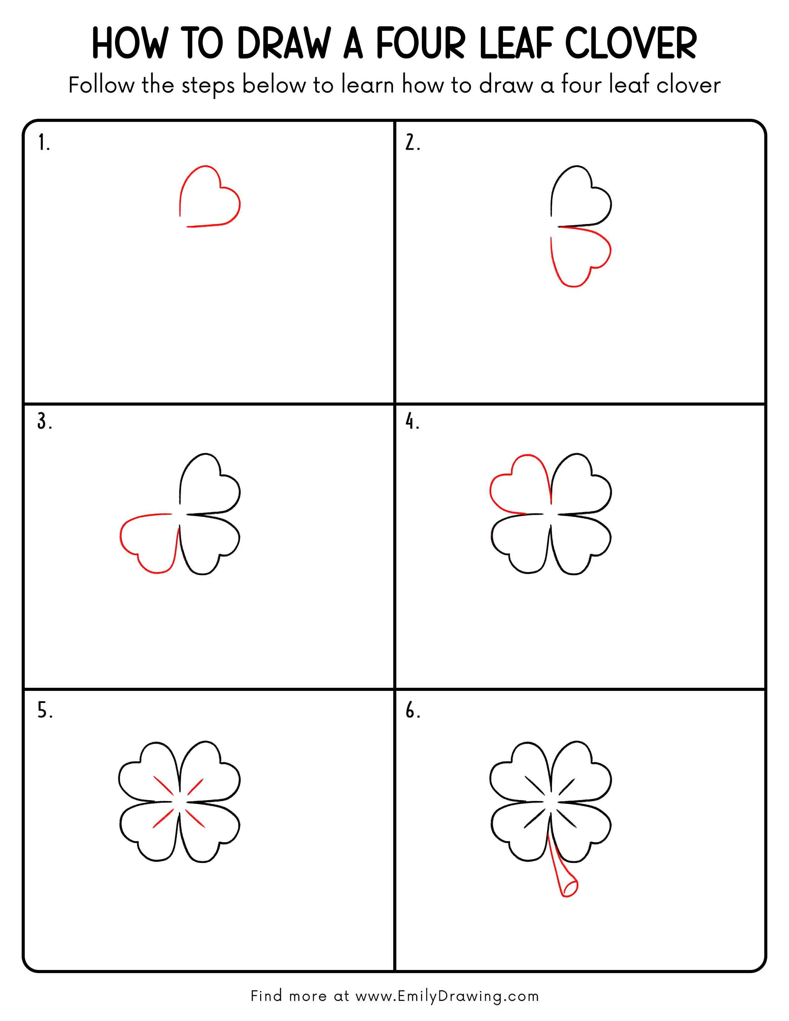 Printable Four Leaf Clover Drawing Guide